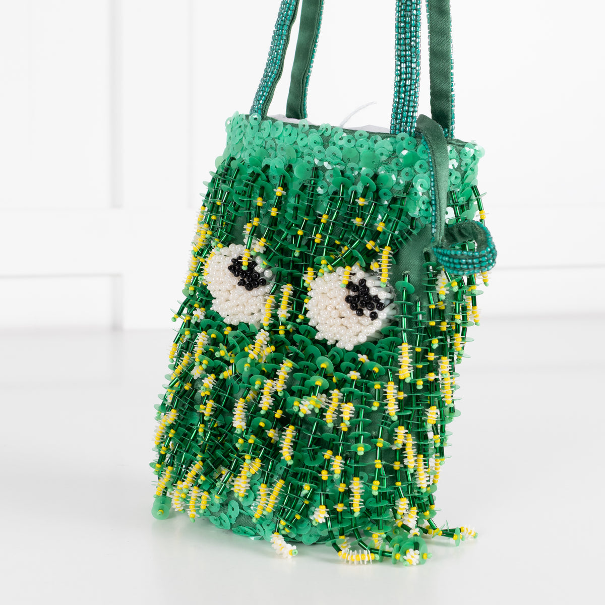 Anya Hindmarch Green Beaded Eyes Embellished Mini Bucket Bag