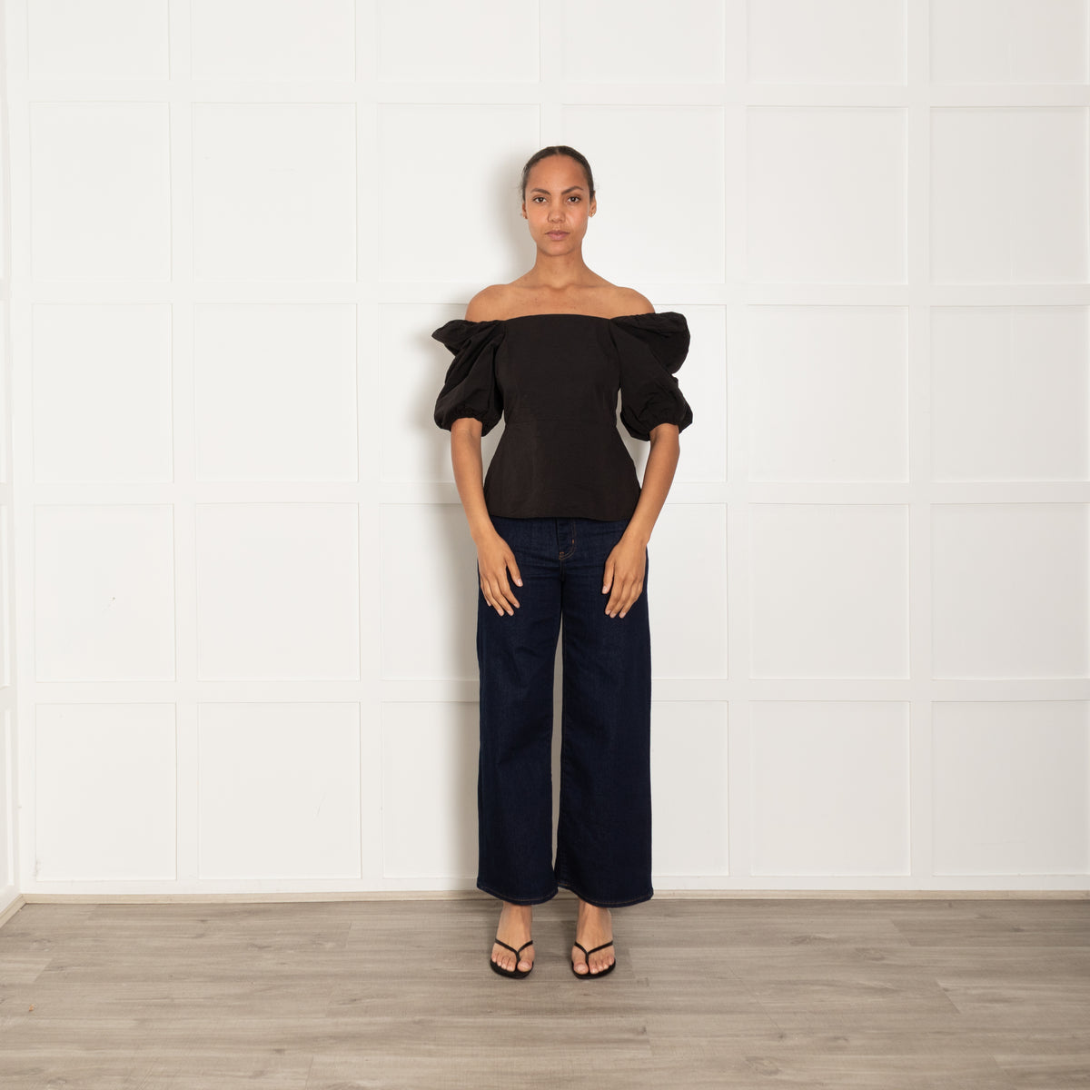 By Iris Black Off the Shoulder Puff Sleeve Top