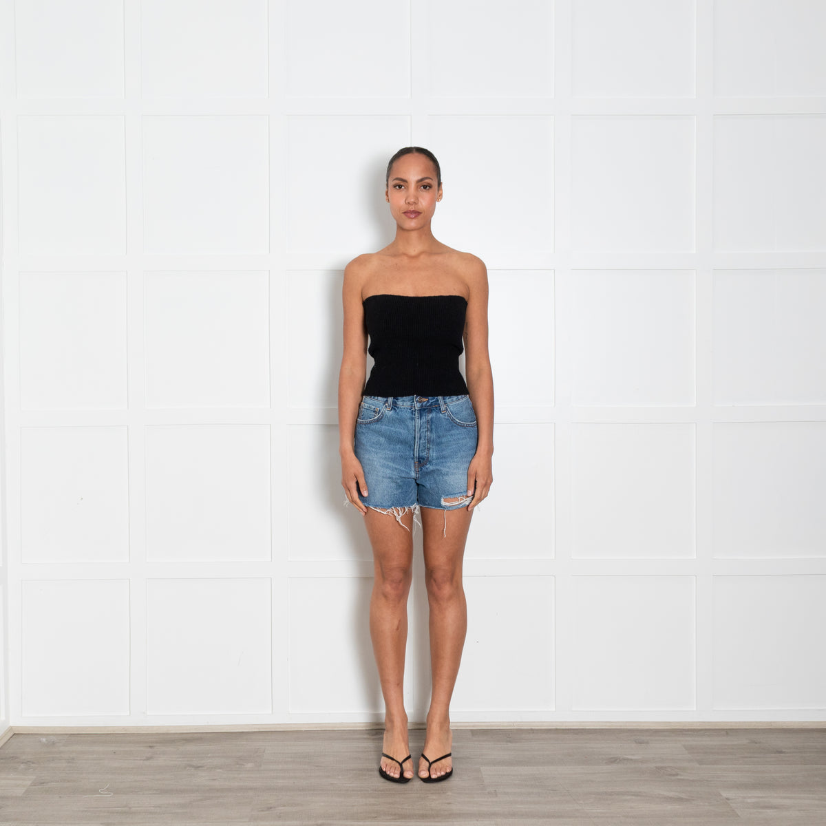 Anine Bing Button Front Dark Denim Cut Off Shorts