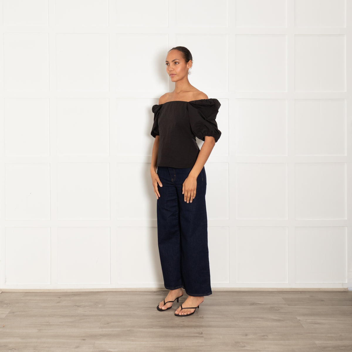 By Iris Black Off the Shoulder Puff Sleeve Top