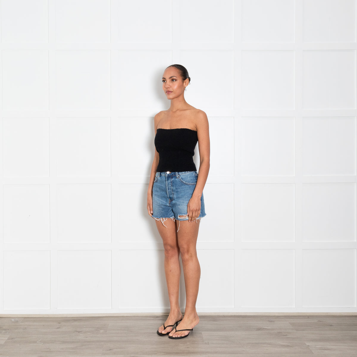 Anine Bing Button Front Dark Denim Cut Off Shorts