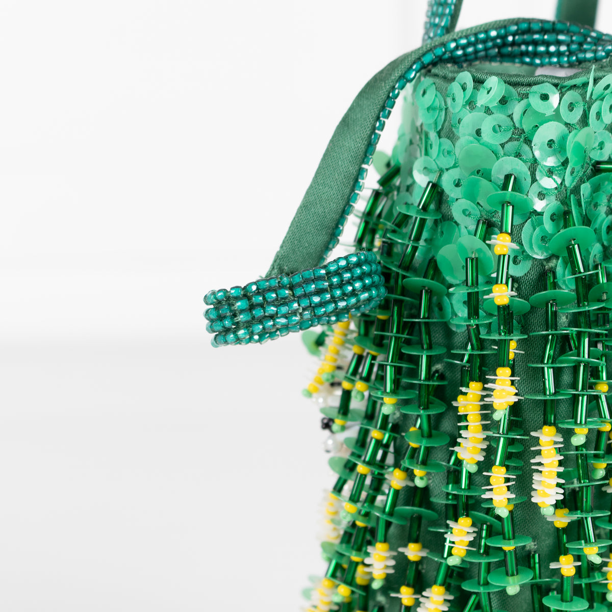 Anya Hindmarch Green Beaded Eyes Embellished Mini Bucket Bag