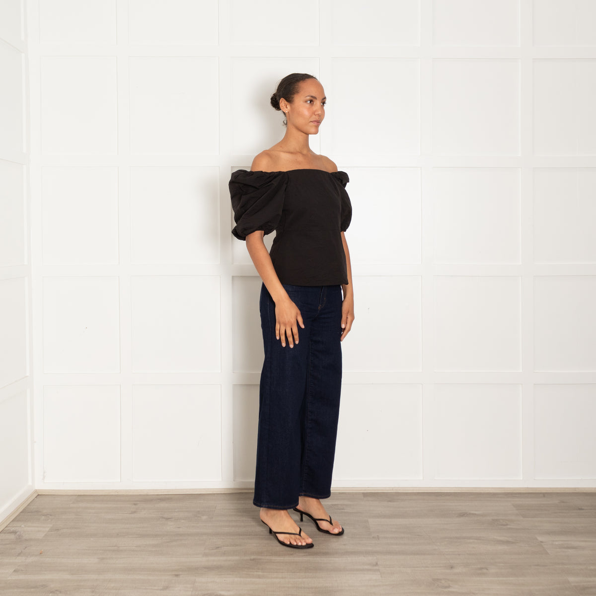 By Iris Black Off the Shoulder Puff Sleeve Top