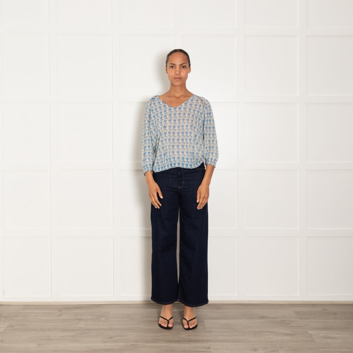 Zadig & Voltaire Preloved Blue and Beige Skull Print Linen Top