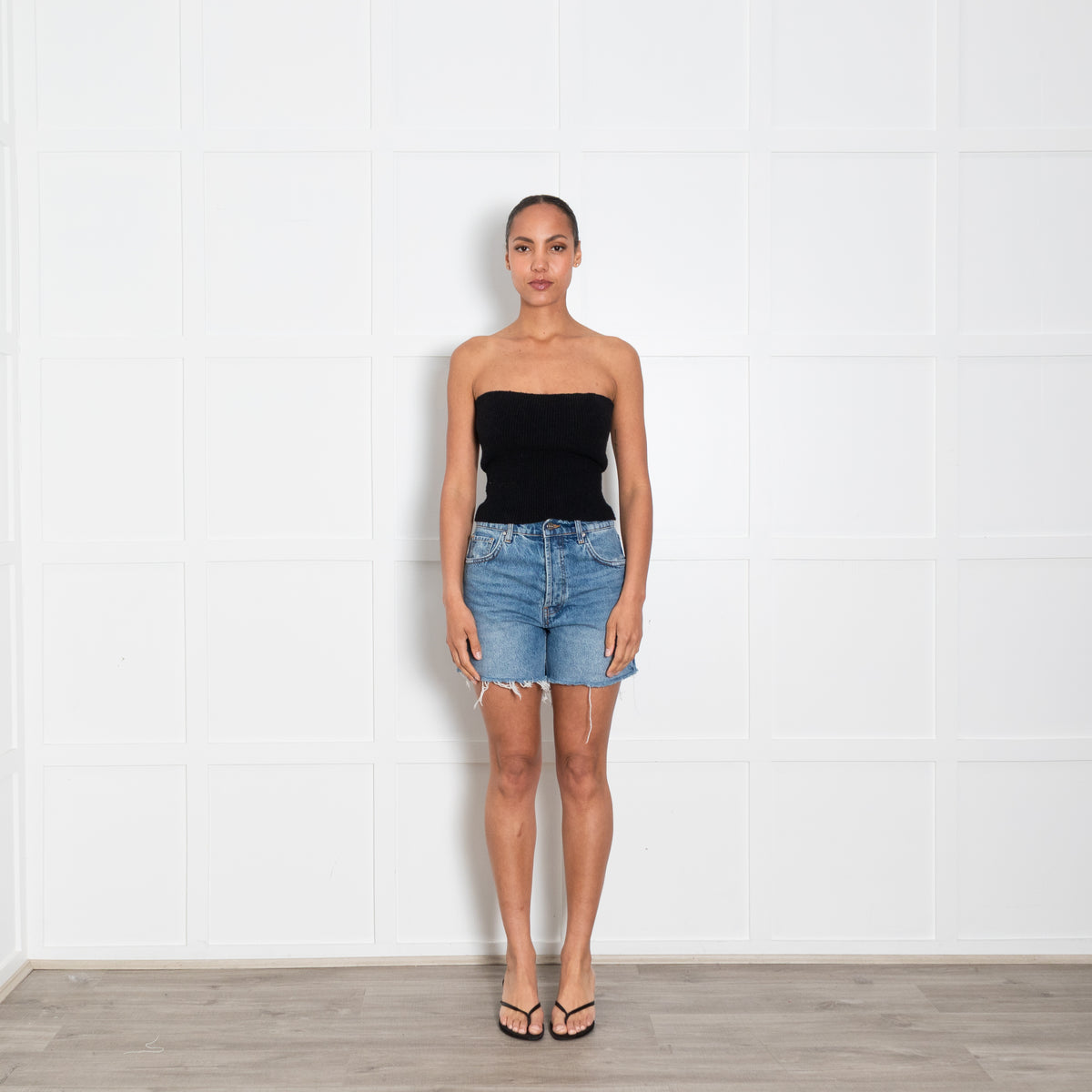 Anine Bing Button Front Dark Denim Shorts
