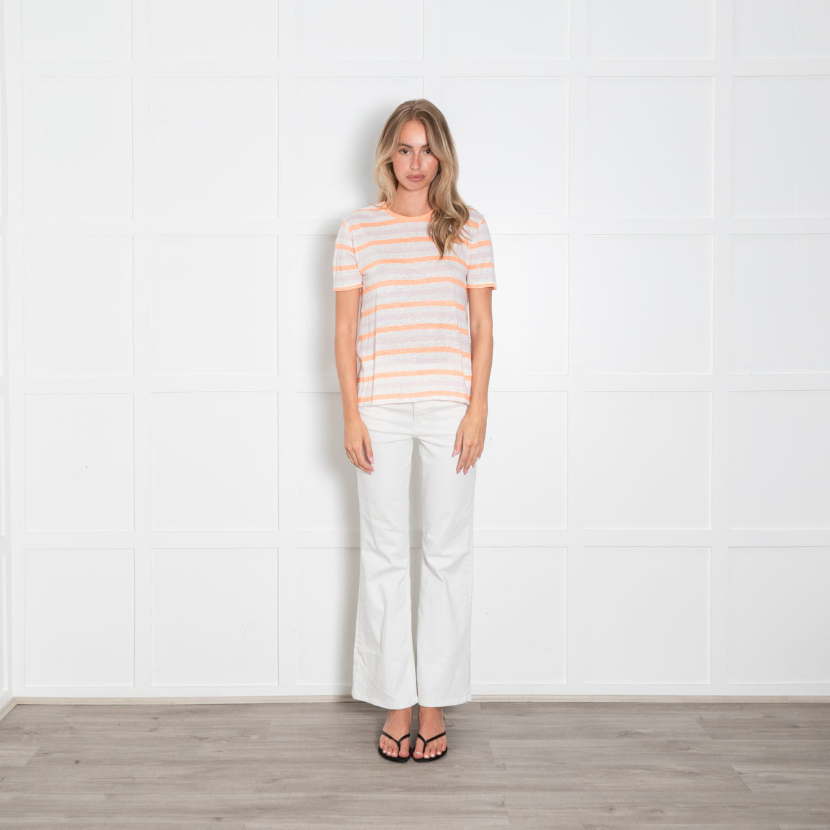 Amina Rubinacci Pink, Orange and White Stripe Linen T-Shirt
