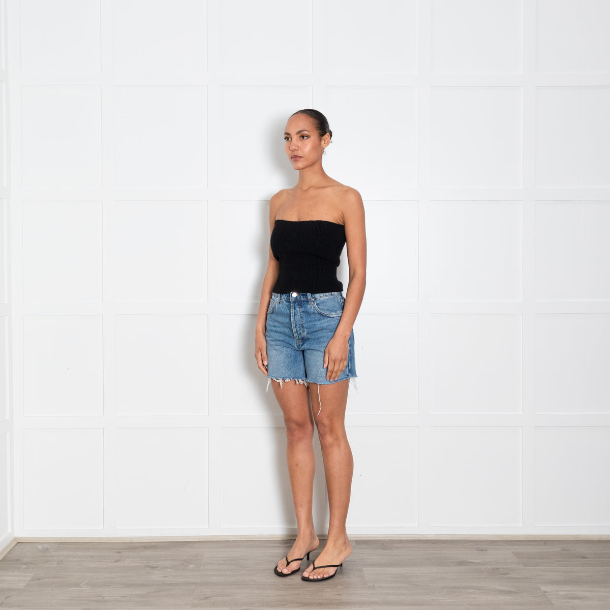 Anine Bing Button Front Dark Denim Shorts
