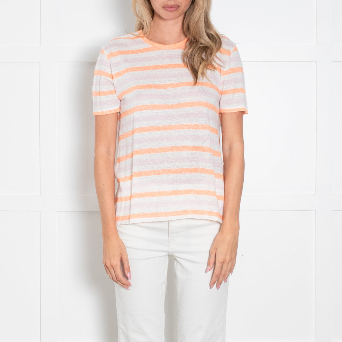 Amina Rubinacci Pink, Orange and White Stripe Linen T-Shirt