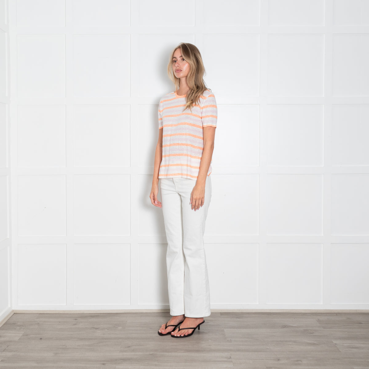 Amina Rubinacci Pink, Orange and White Stripe Linen T-Shirt