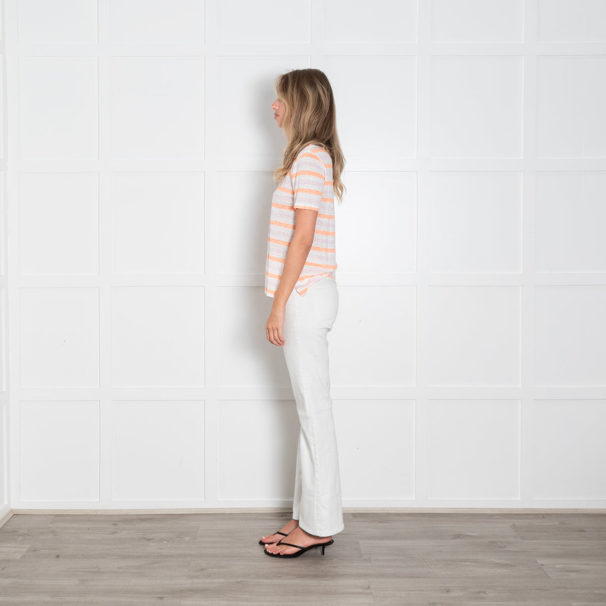 Amina Rubinacci Pink, Orange and White Stripe Linen T-Shirt
