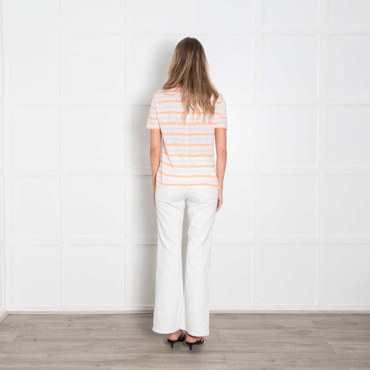 Amina Rubinacci Pink, Orange and White Stripe Linen T-Shirt