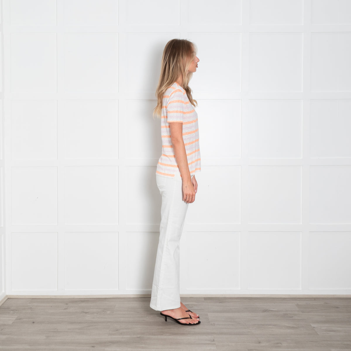 Amina Rubinacci Pink, Orange and White Stripe Linen T-Shirt