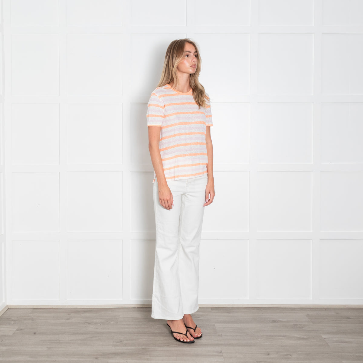 Amina Rubinacci Pink, Orange and White Stripe Linen T-Shirt