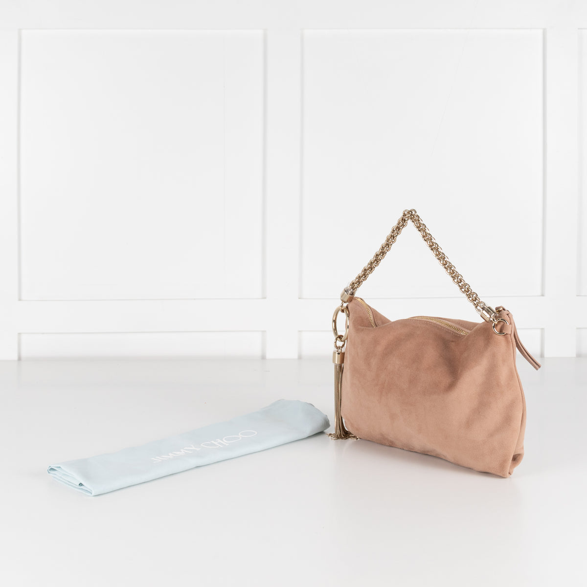 Jimmy Choo Beige Suede Shoulder Bag with Chain