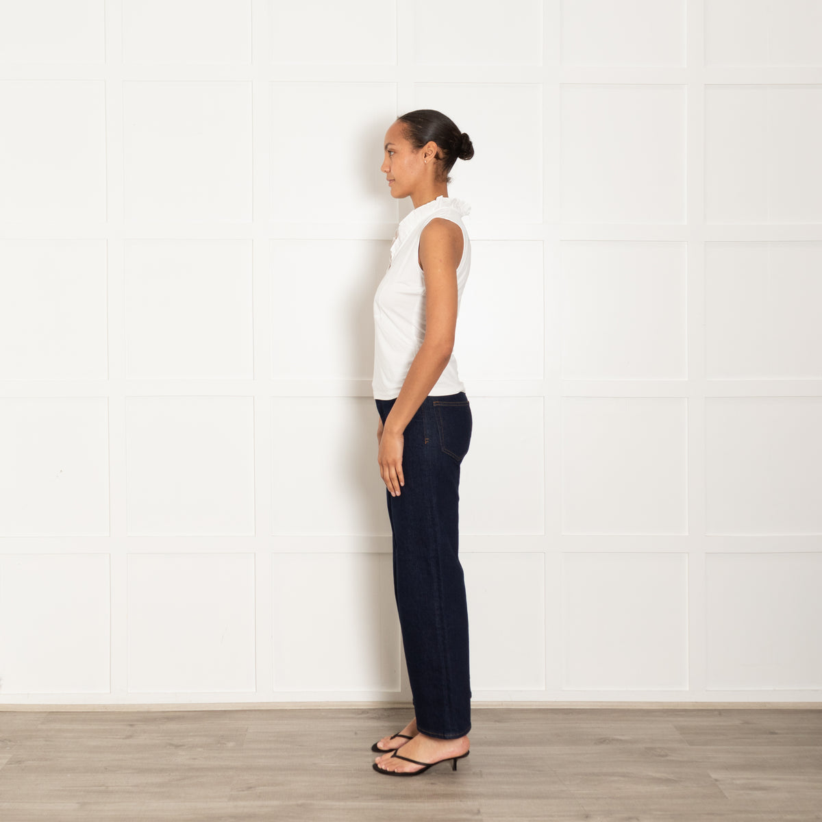 Me + Em White Cotton Sleeveless Ruffle Trim Top