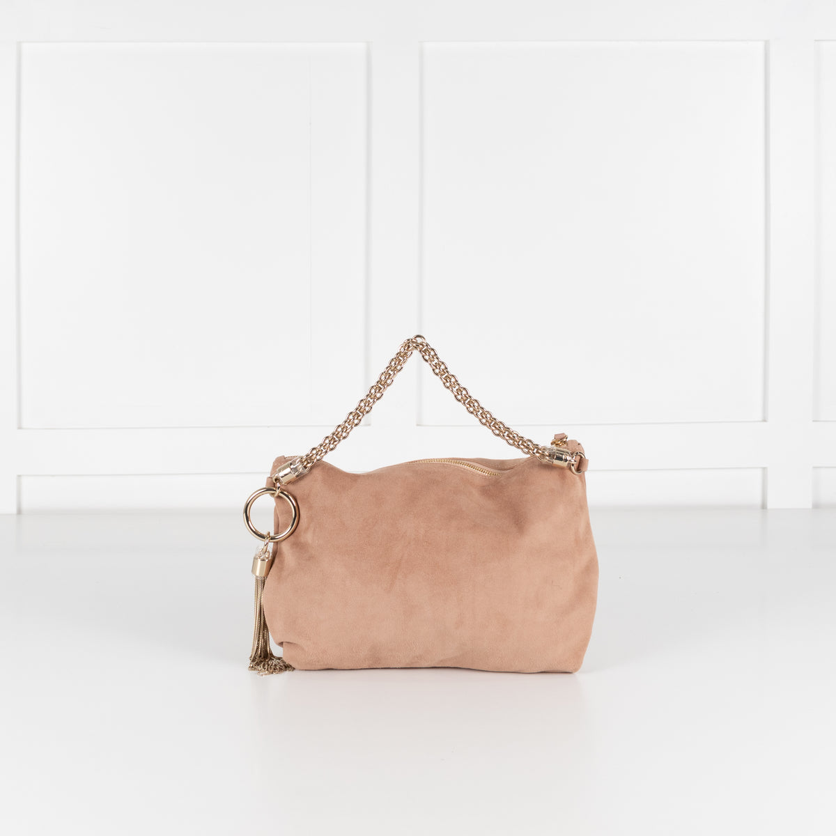 Jimmy Choo Beige Suede Shoulder Bag with Chain