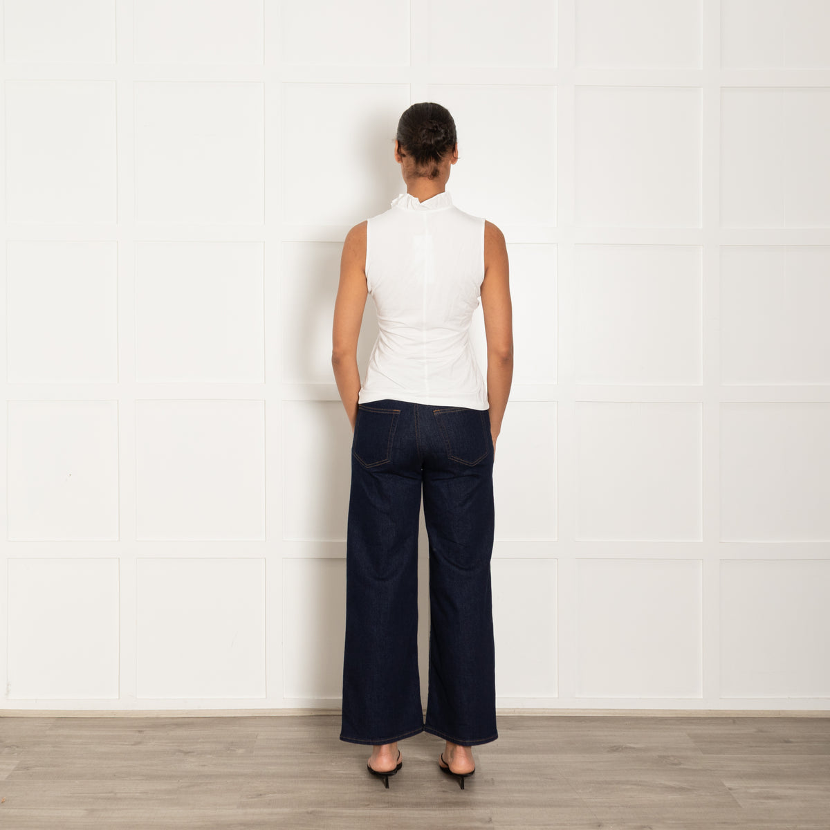 Me + Em White Cotton Sleeveless Ruffle Trim Top
