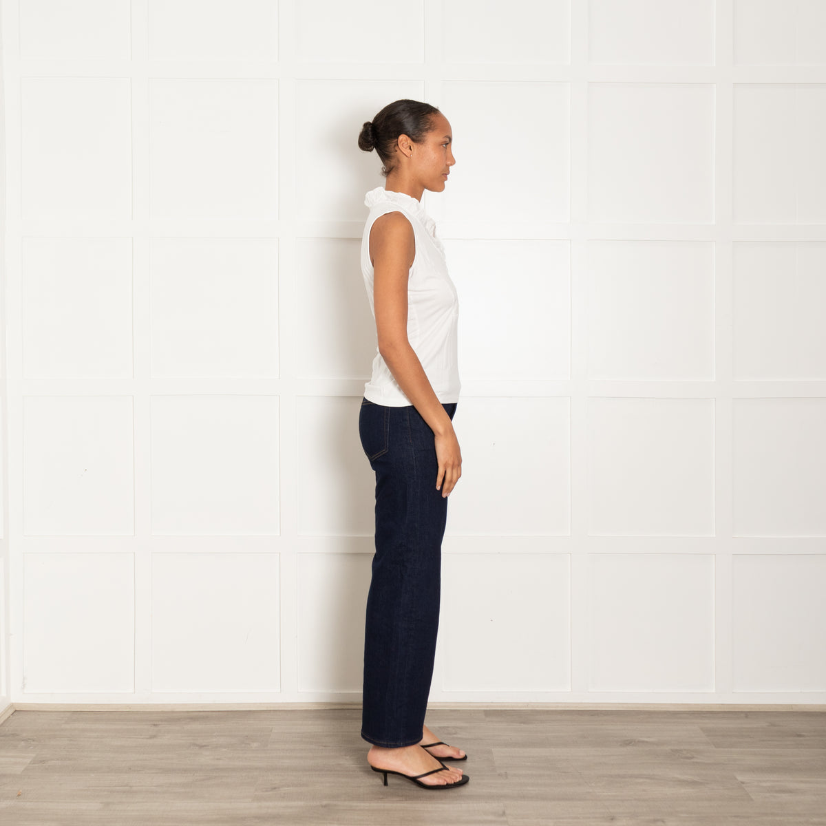 Me + Em White Cotton Sleeveless Ruffle Trim Top
