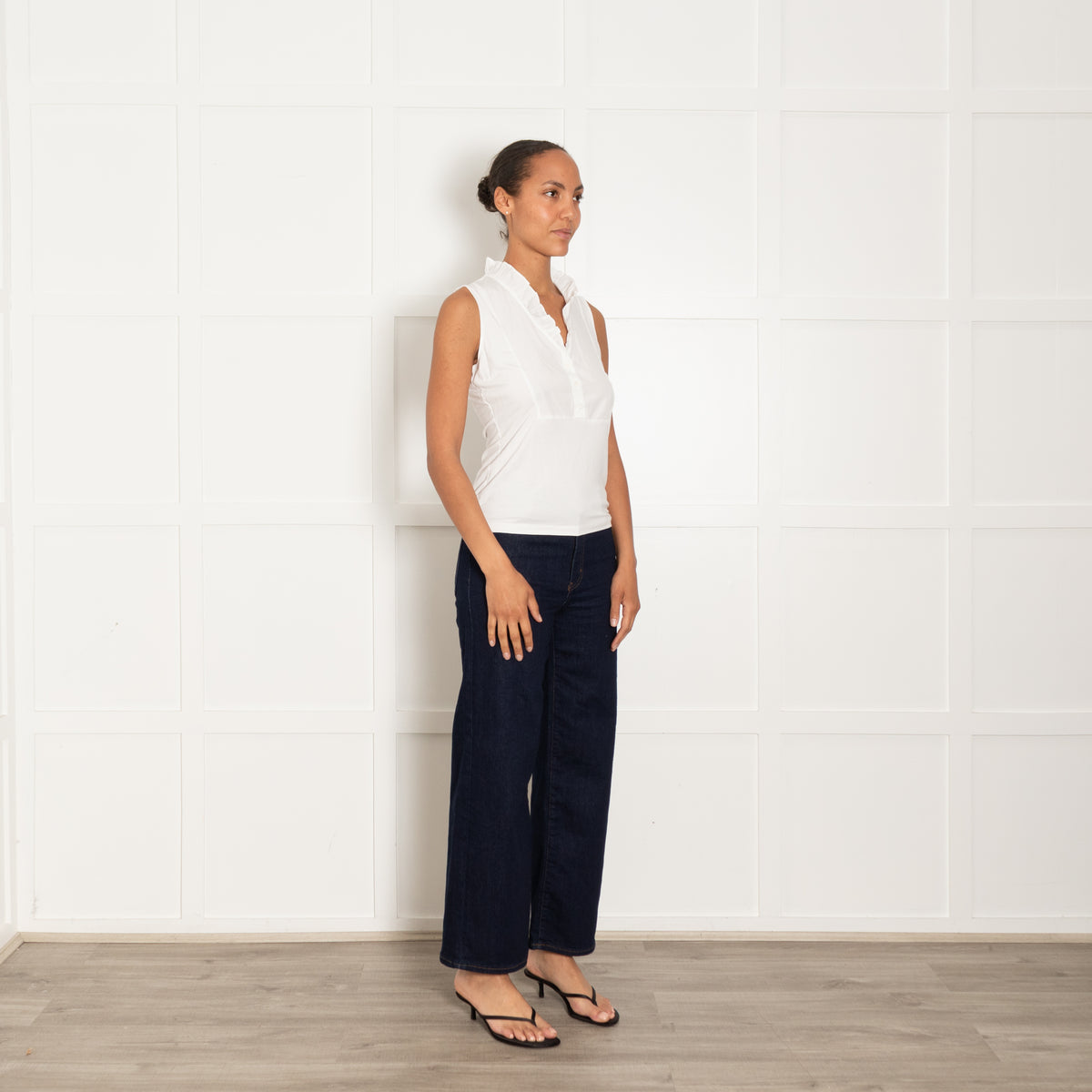 Me + Em White Cotton Sleeveless Ruffle Trim Top