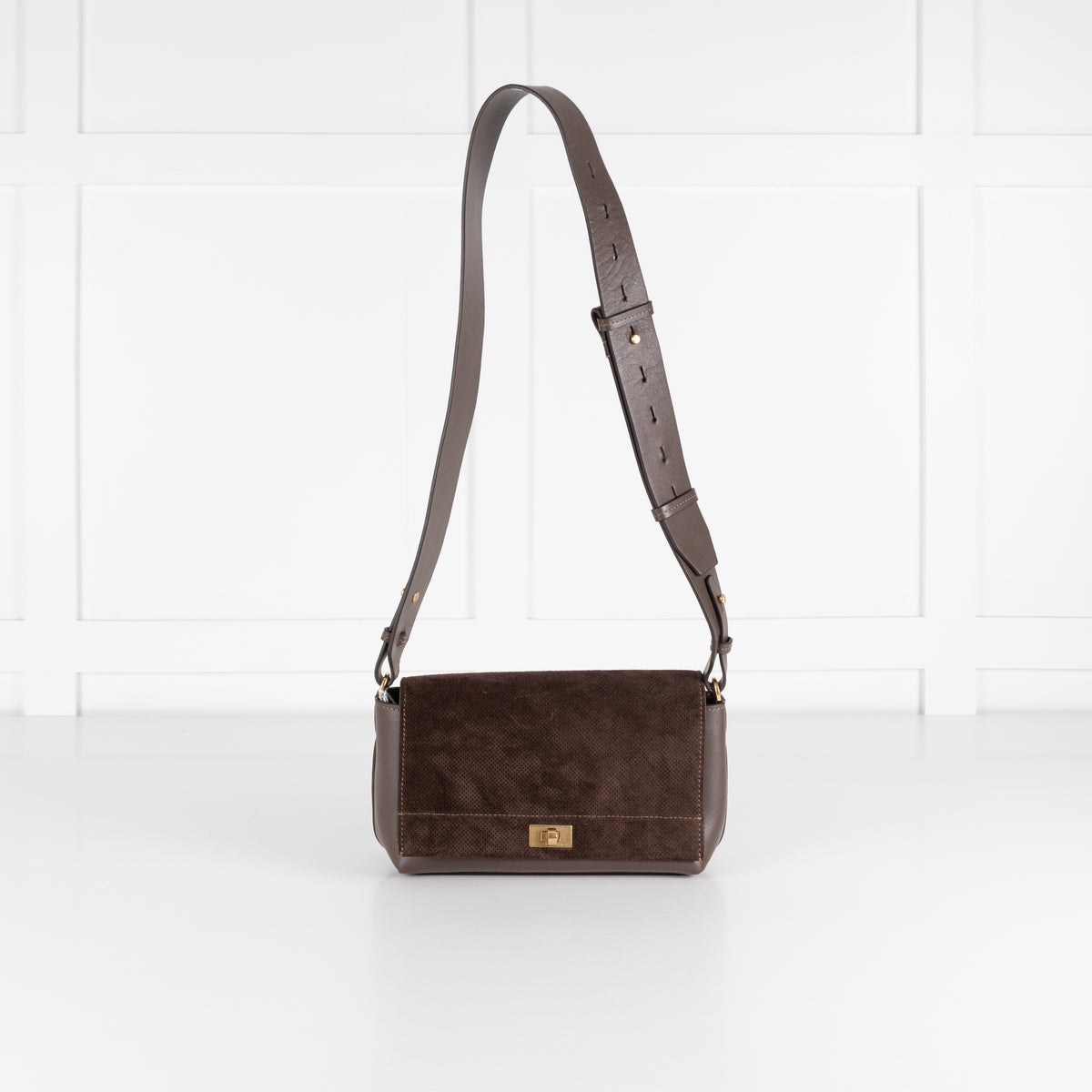 Anya Hindmarch Brown Mortimer Perforted Suede Flap Bag