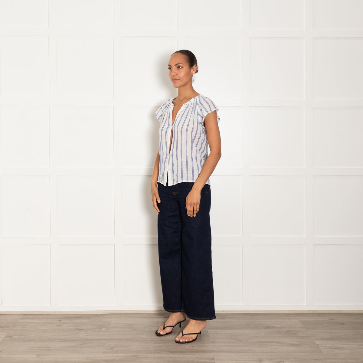Rails White Blue Stripes Front Button Cotton Top