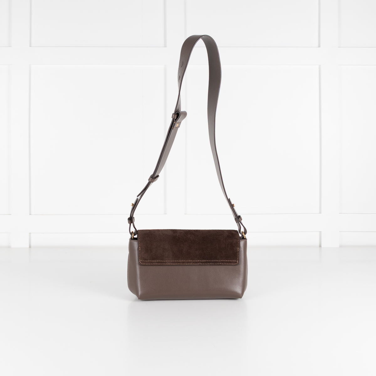 Anya Hindmarch Brown Mortimer Perforted Suede Flap Bag