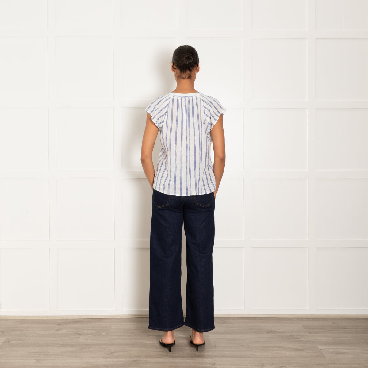 Rails White Blue Stripes Front Button Cotton Top