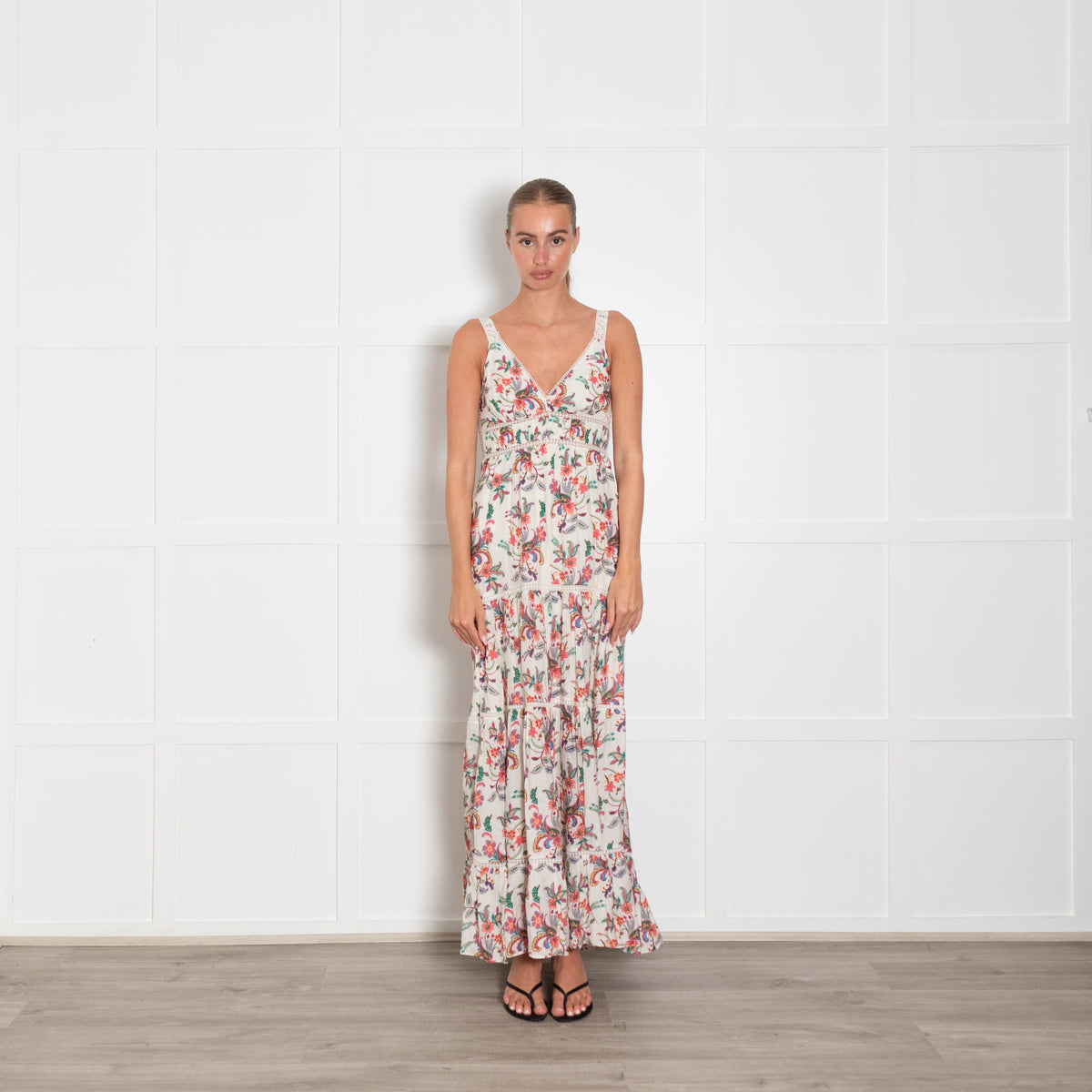 Me + Em Cream Multi Paisley Floral Print Strappy Maxi Dress