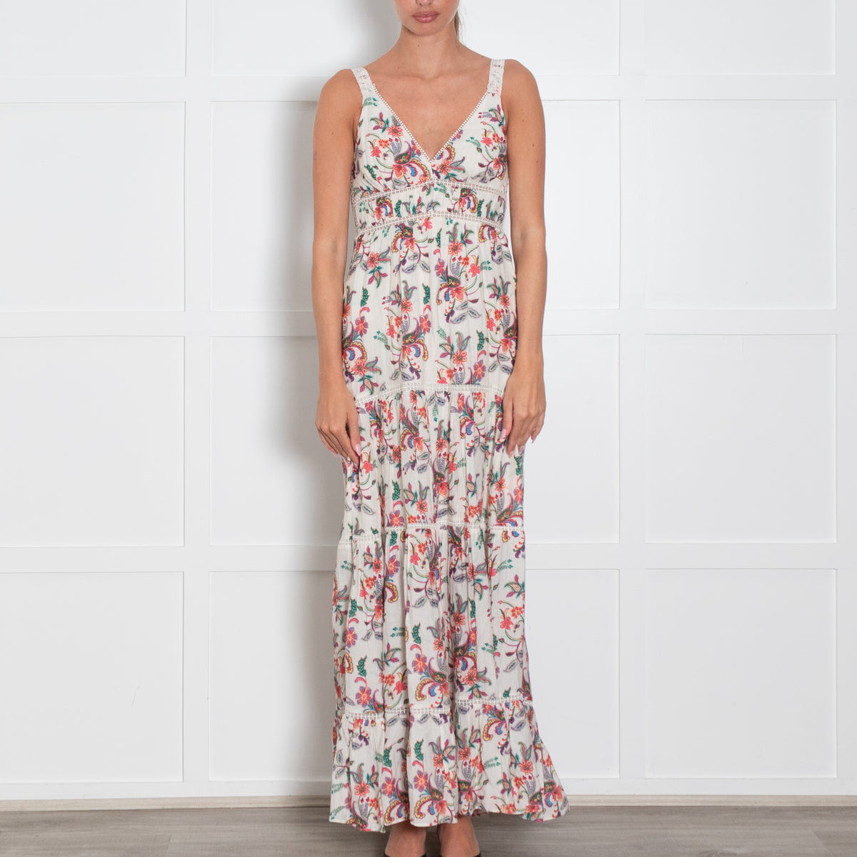 Me + Em Cream Multi Paisley Floral Print Strappy Maxi Dress