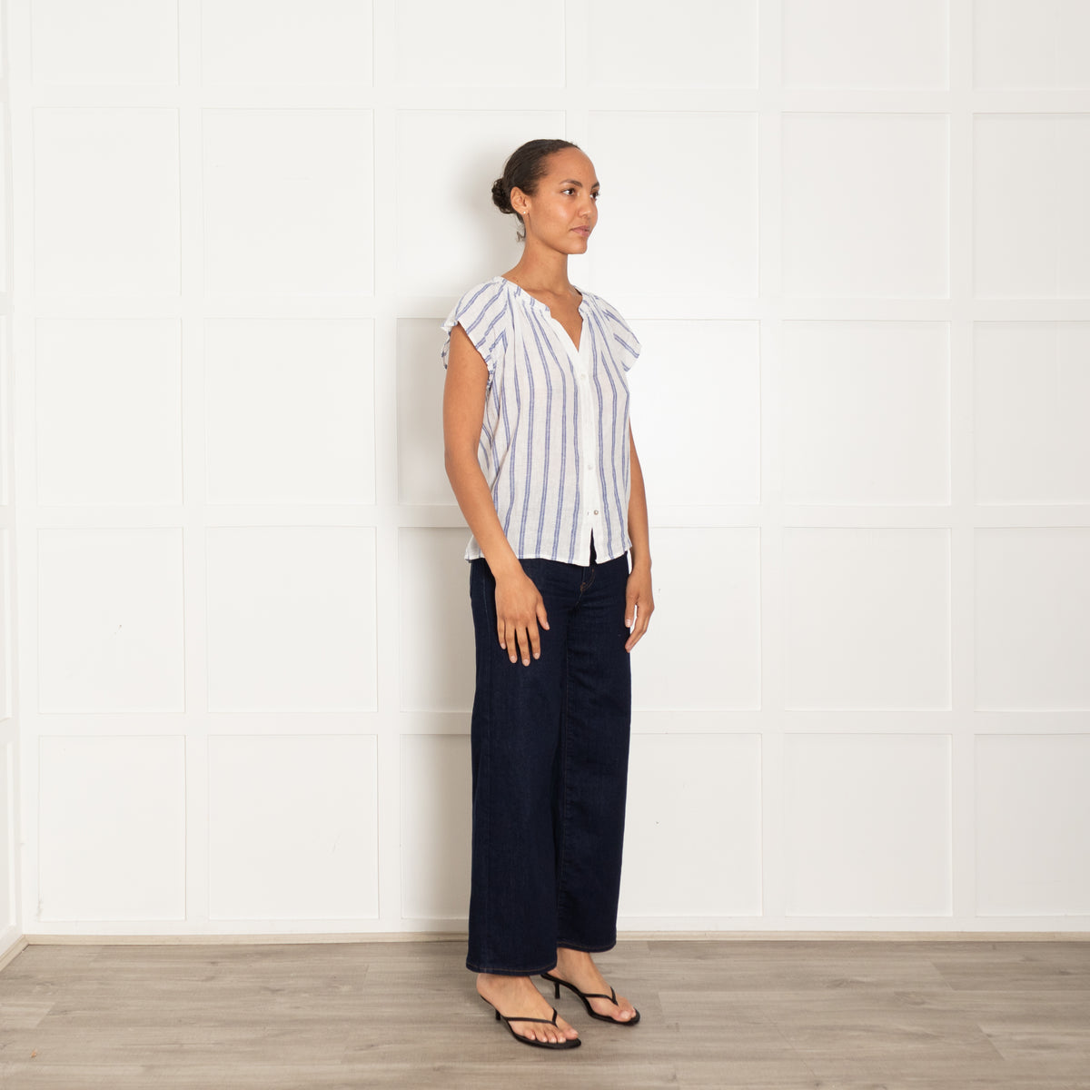 Rails White Blue Stripes Front Button Cotton Top