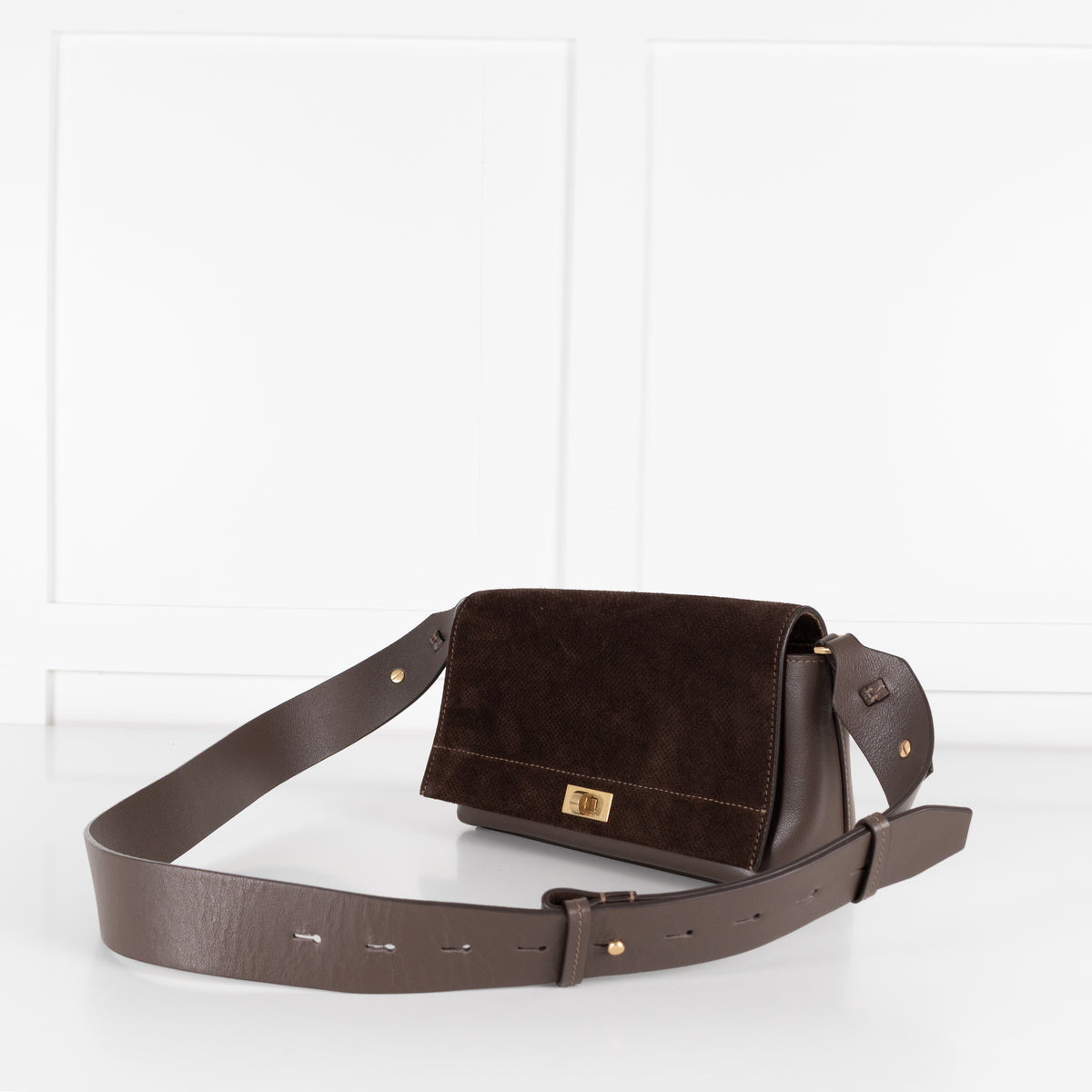 Anya Hindmarch Brown Mortimer Perforted Suede Flap Bag