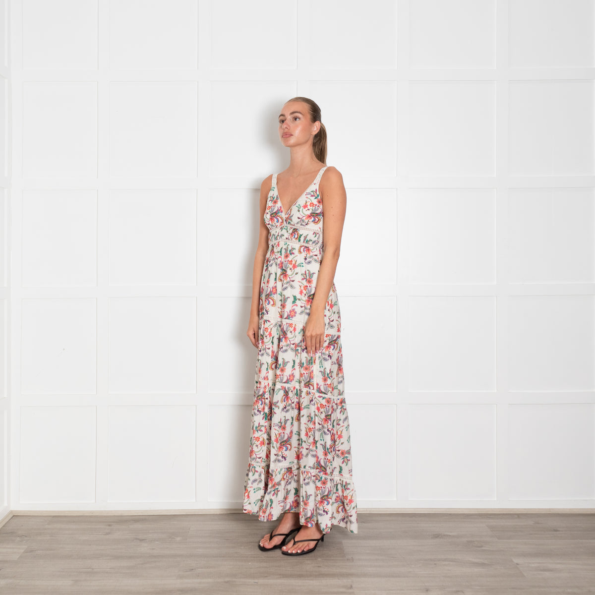 Me + Em Cream Multi Paisley Floral Print Strappy Maxi Dress