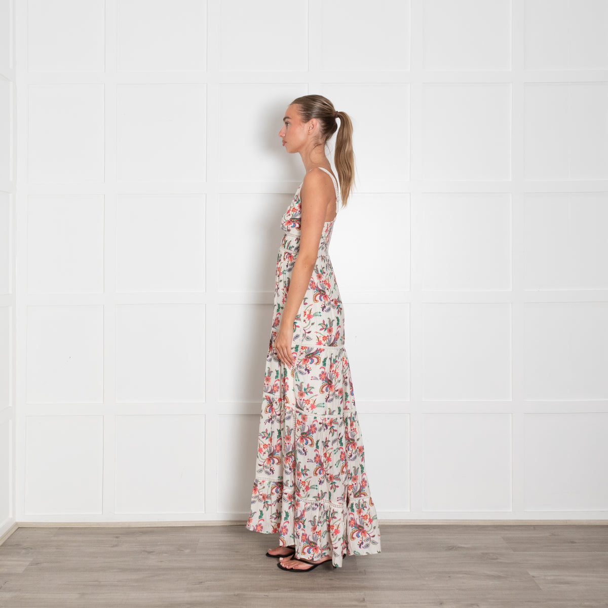Me + Em Cream Multi Paisley Floral Print Strappy Maxi Dress