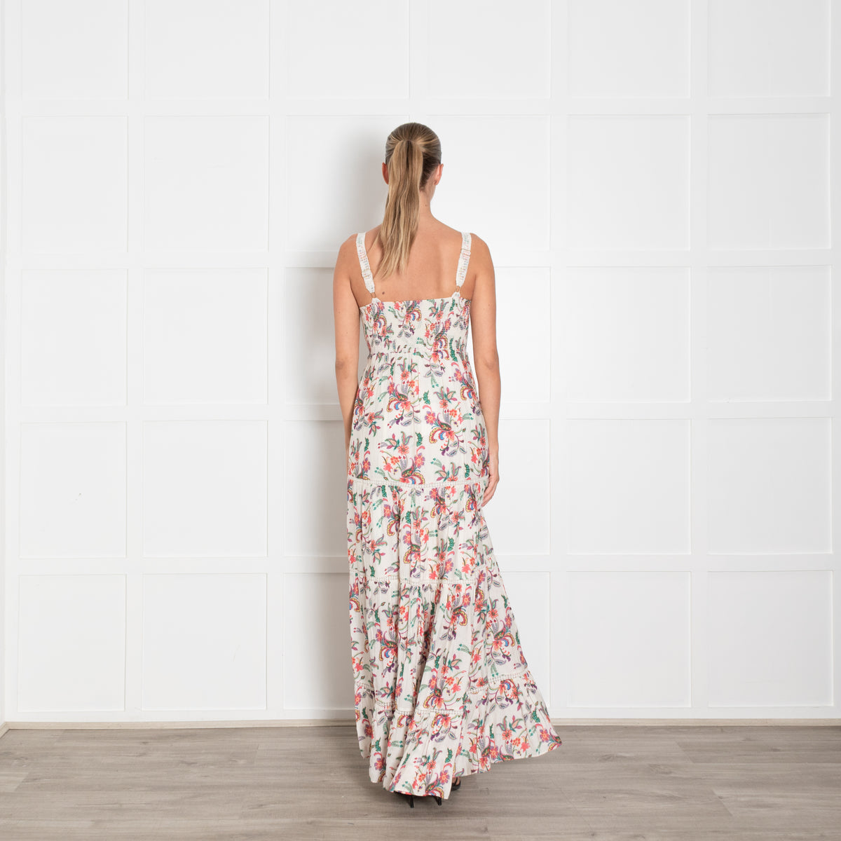 Me + Em Cream Multi Paisley Floral Print Strappy Maxi Dress