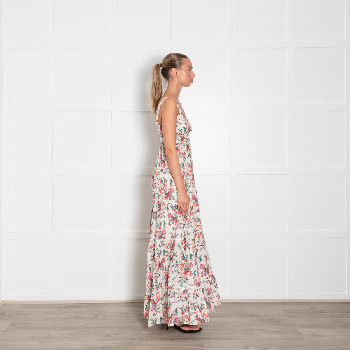 Me + Em Cream Multi Paisley Floral Print Strappy Maxi Dress