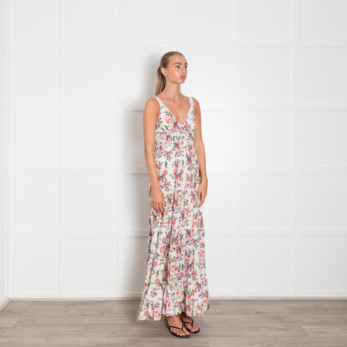 Me + Em Cream Multi Paisley Floral Print Strappy Maxi Dress