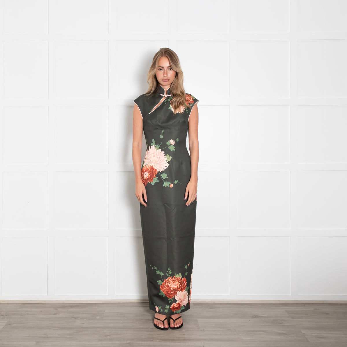 Sau Lee Green Dorit Maxi Dress in Dark Moss