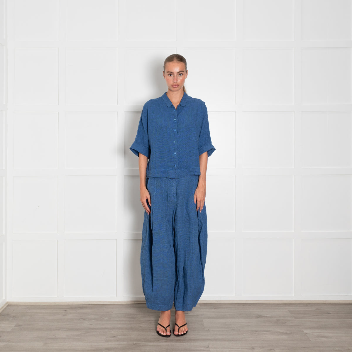 Oska Blue Black Check Balloon Trousers