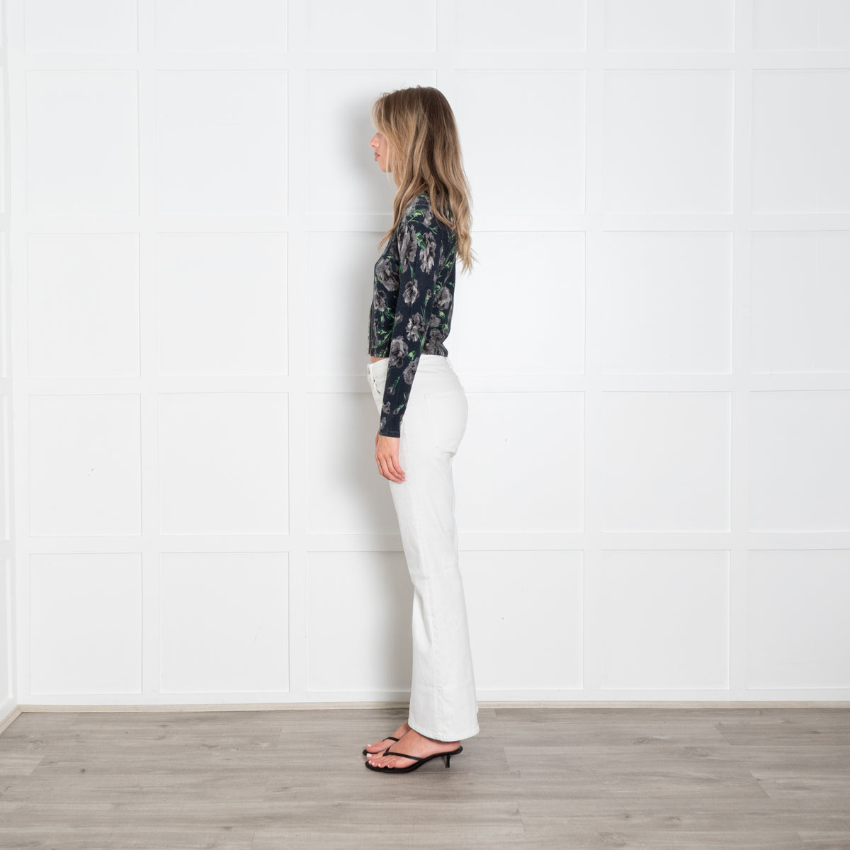 Samantha Sung Navy and Grey Floral Short Cardigan