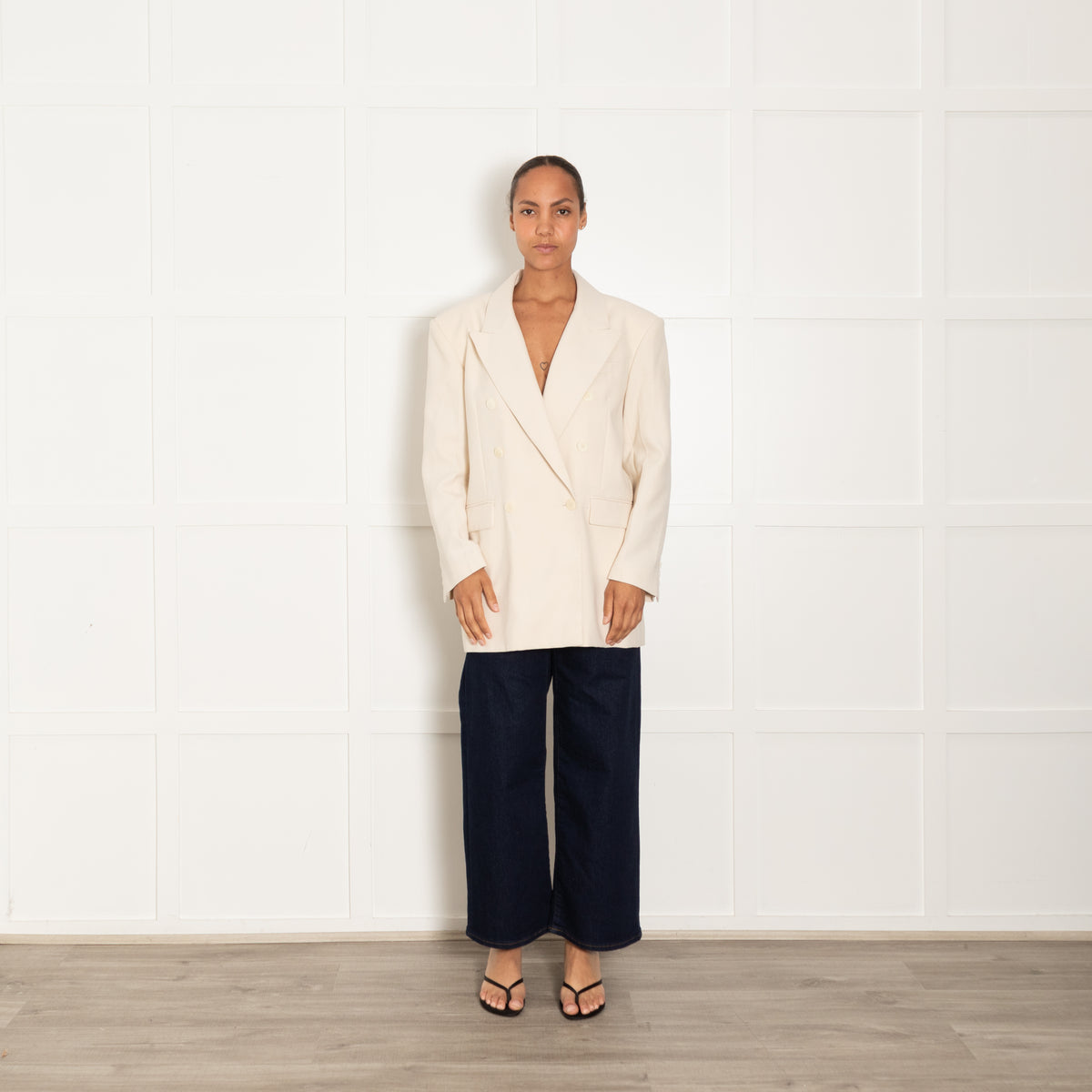 Sandro Cream Double Breasted Oversized Blazer