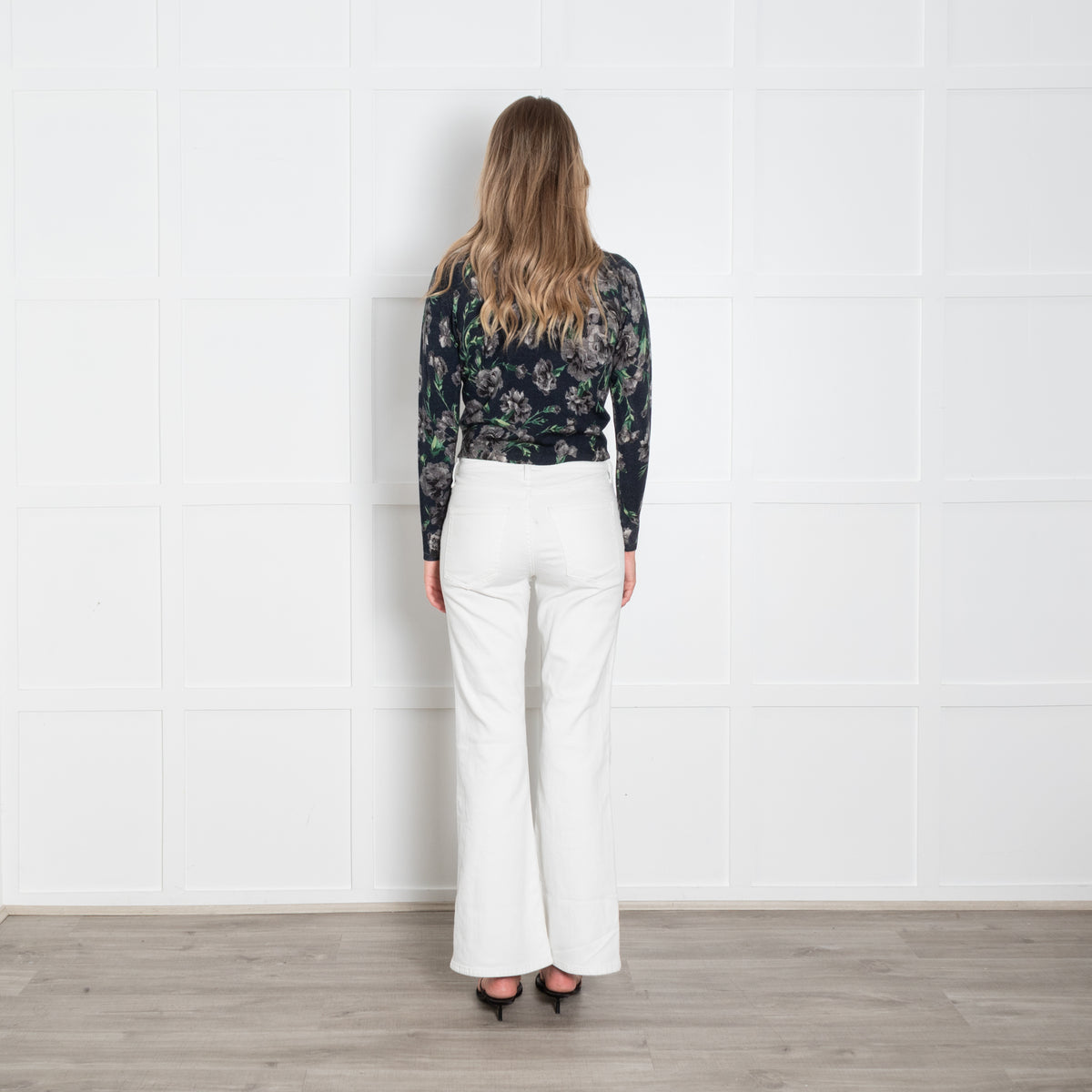 Samantha Sung Navy and Grey Floral Short Cardigan