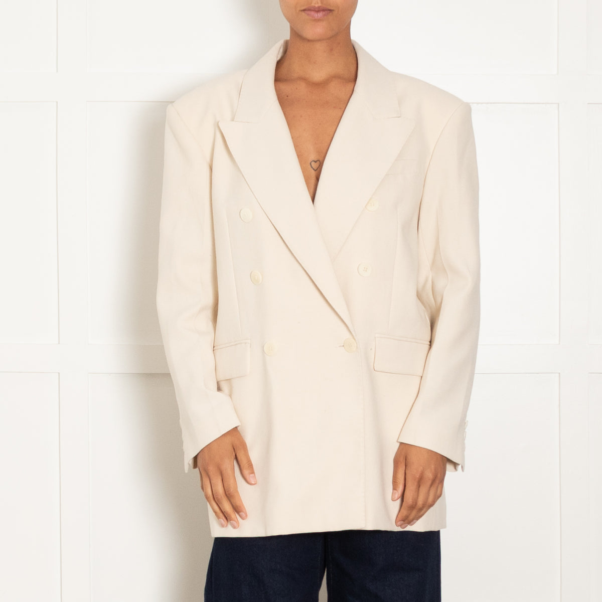 Sandro Cream Double Breasted Oversized Blazer