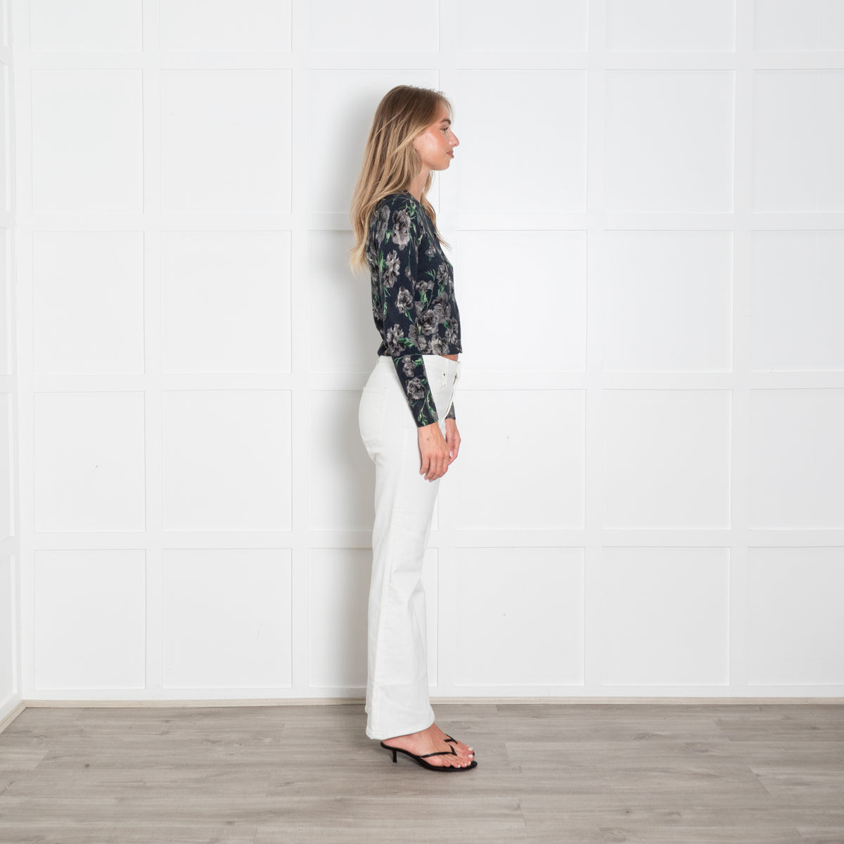 Samantha Sung Navy and Grey Floral Short Cardigan