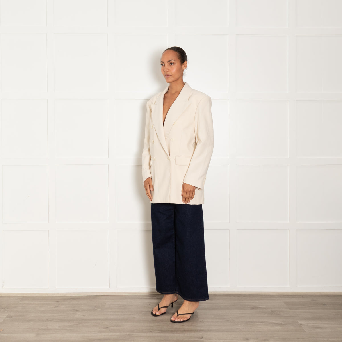Sandro Cream Double Breasted Oversized Blazer