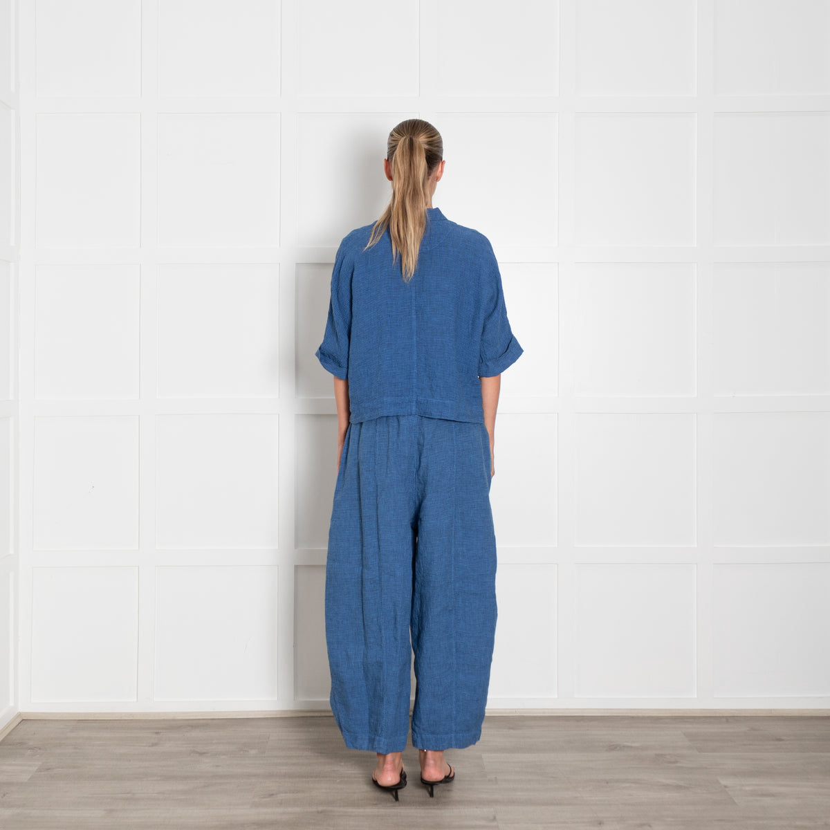 Oska Blue Black Check Linen Top