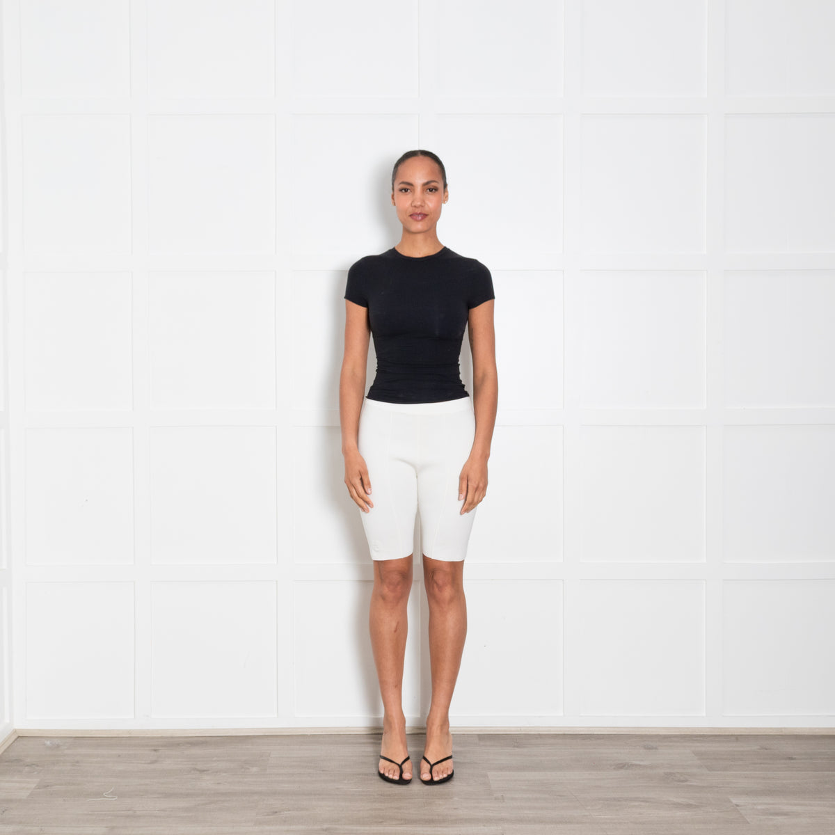 Sandro Cream Stretch Knit Cycling Shorts