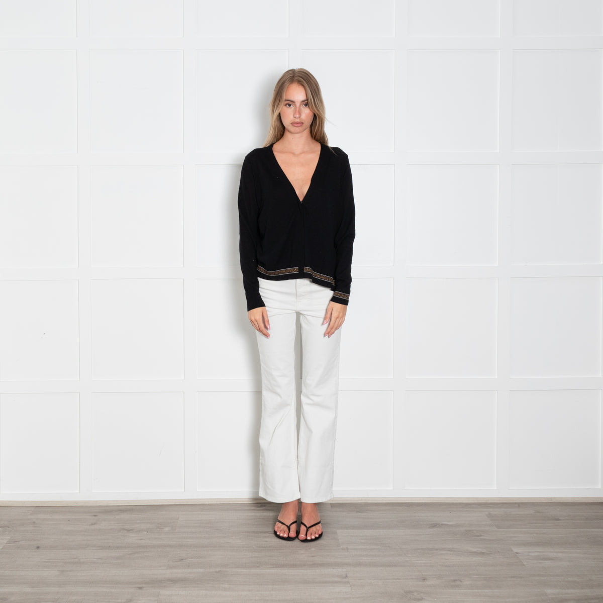 Dorothee Schumacher Black Fine Knit Boxy Cardigan with Lurex Hem