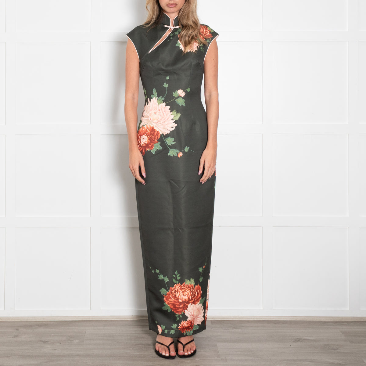 Sau Lee Green Dorit Maxi Dress in Dark Moss