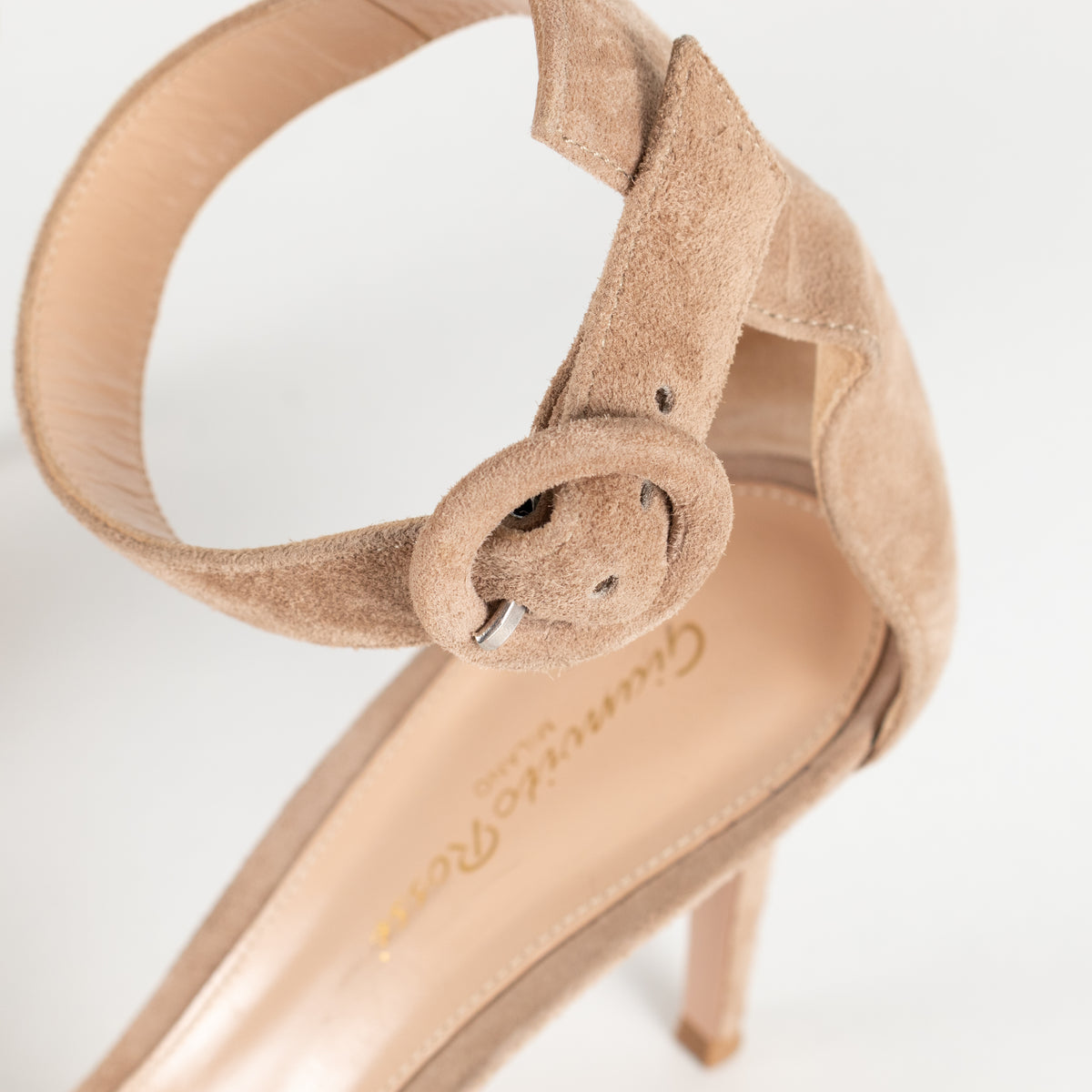 Gianvito Rossi Beige Suede Portofino Ankle Strap Sandals