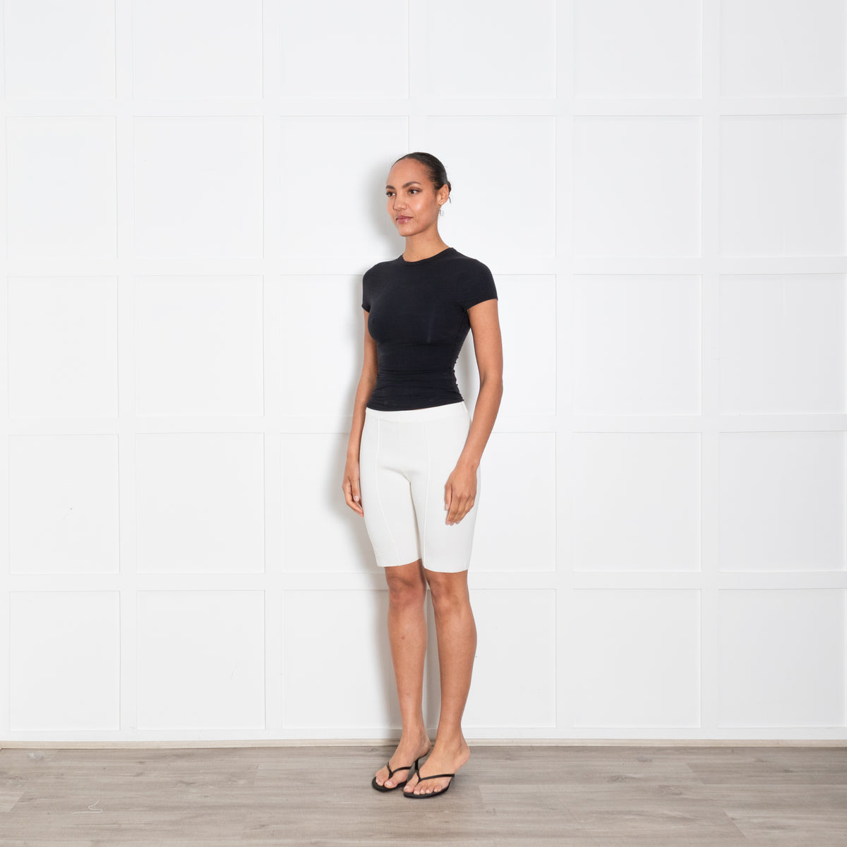 Sandro Cream Stretch Knit Cycling Shorts